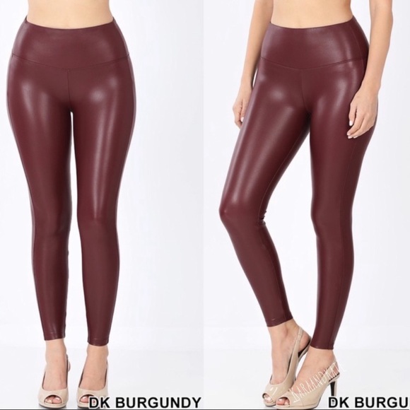 Maroon Vegan Leather Leggings - Picture 3 of 4